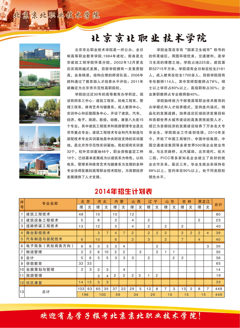 北京京北职业技术学院2014年招生简章